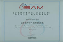 Dr. Zeynep Kirker Medical Esthetic Policlinic International Aesthetic Mesotherapy Application Certificate